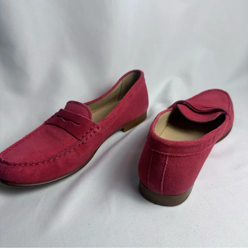J Crew Womens Suede Leather Fuchsia James Loafers Flats Shoes size 8